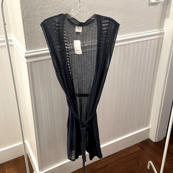 NWT Suzanne Betro Simple long sleeveless dark blue sweater coat with belt L/XL - Picture 1 of 5